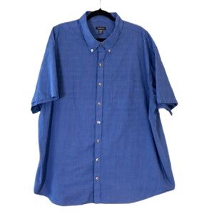 Van Heusen Button Down Shirt 3XL 20–20½ Blue Check SS Cotton Blend Big & Tall